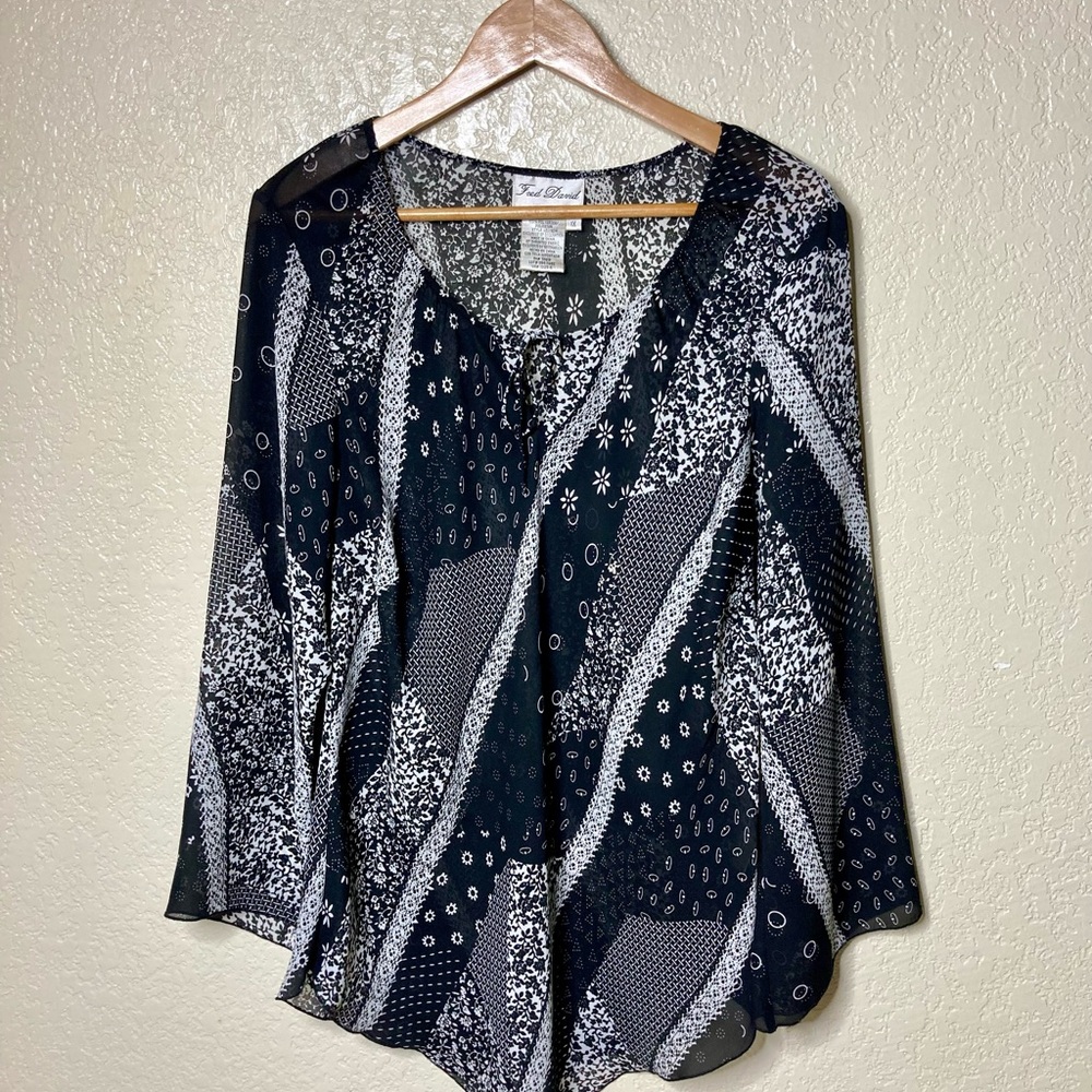 VTG 90s Fred David Sheer Top Asymmetrical Fairycore Patchwork Whimsigoth 1X